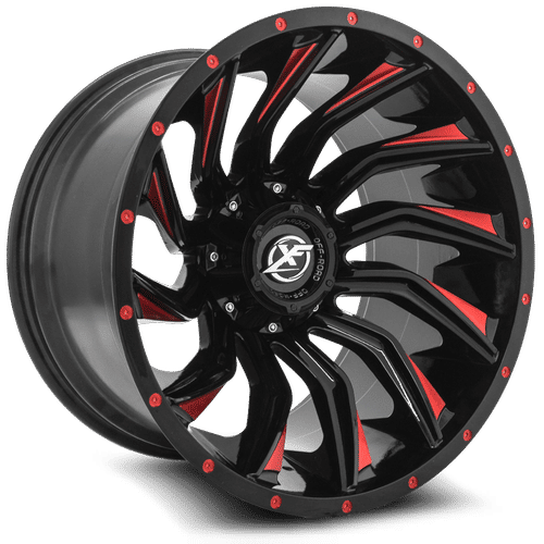 XF OFFROAD XF-224 22x12.0 Gloss Black Milled Red -44 5x127/5x139.7 78.1 XF-224221251271397-44GBMLR