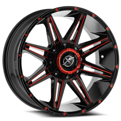 XF OFFROAD XF-220 22x12.0 Gloss Black Red Milling -44 5x127/5x139.7 78.1 XF-220221251271397-44GBMLR