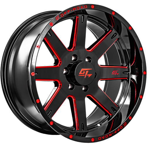 GT OFFROAD INVASION 20x12.0 Gloss Black Milled Red -44 5x127 87.1 GT72012512744GBMLR